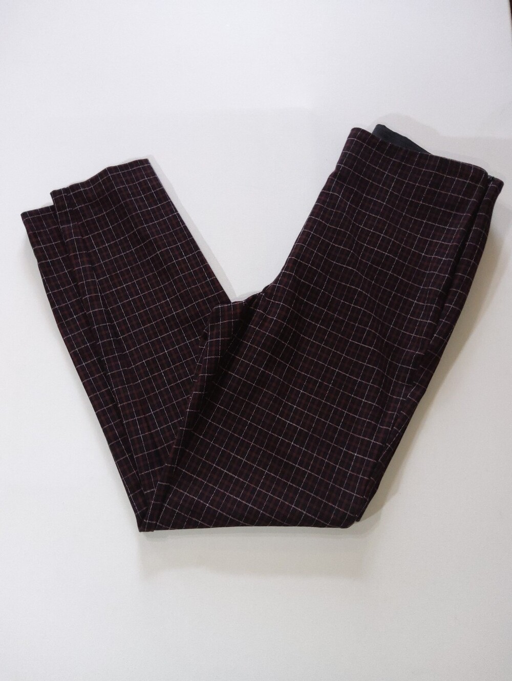 Loft High Waist Skinny Dress Pants‎ Womens Sz 6 Maroon Black Check Dark Academia